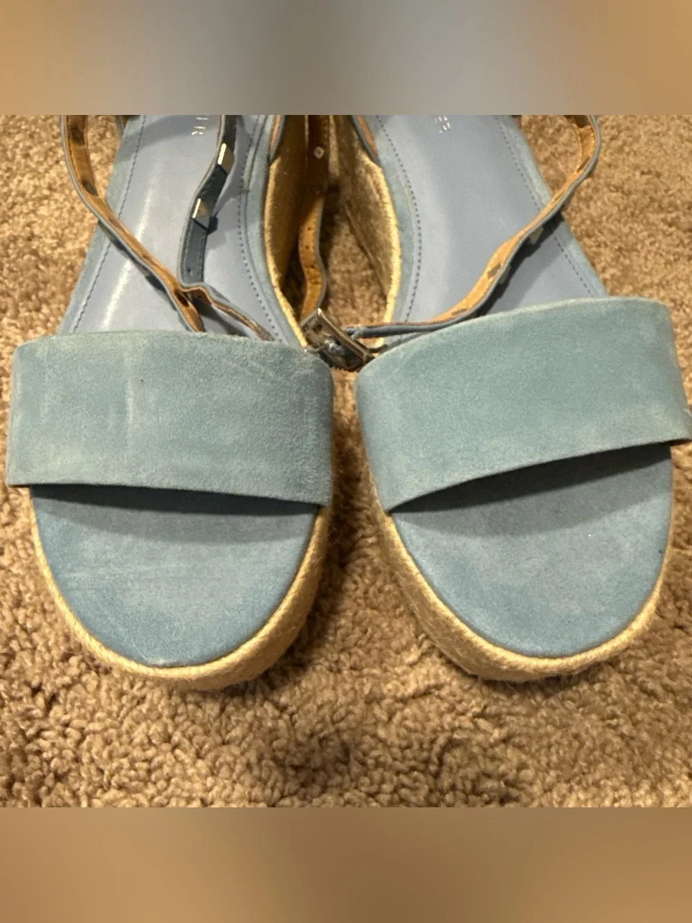 Marc Fisher Light Blue Suede Espadrille Wedge Sandals